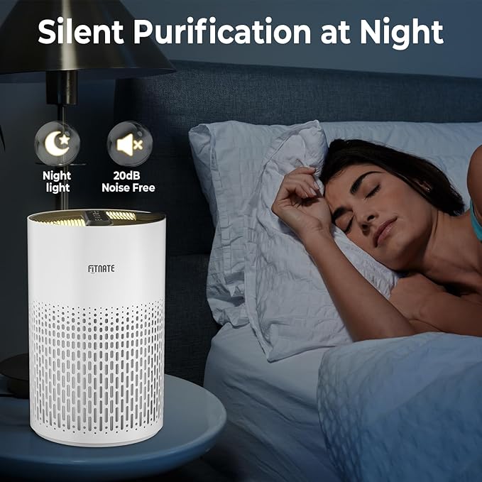 FITNATE Air Purifiers for Home Large Room Up to 1076 Ft² with Aromatherapy, H13 True HEPA Air Purifier for Pets, Quiet Air Cleaner for Smoke Dust Pollen Pets Dander Odor, with Night Light,Timer, White-PawvioPets