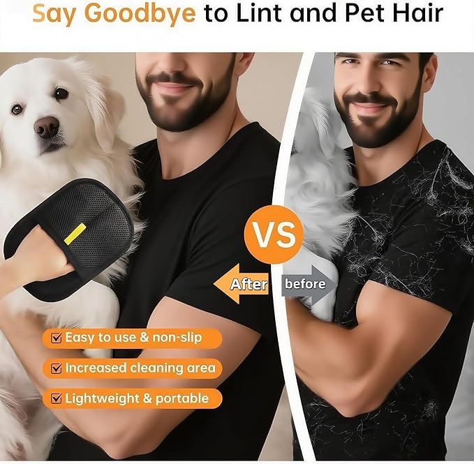 2Pcs Pet Hair Removal Gloves for Dogs and Cats, 2025 Upgraded Electrostatic Magic Hair Remover Glove,Reusable for Couch, Car Seat, Clothing, Carpet, Furniture & Bed Sheets(Black)-PawvioPets
