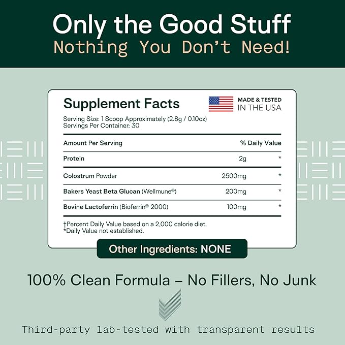 Adapt Naturals Colostrum Supplement with Lactoferrin & Beta-Glucan, Bio-Avail Grass Fed Bovine Colostrum Powder for Gut Health, Immune Support & Vitality | Non-GMO, 2500mg, Unflavored - 60 Days Supply-PawvioPets