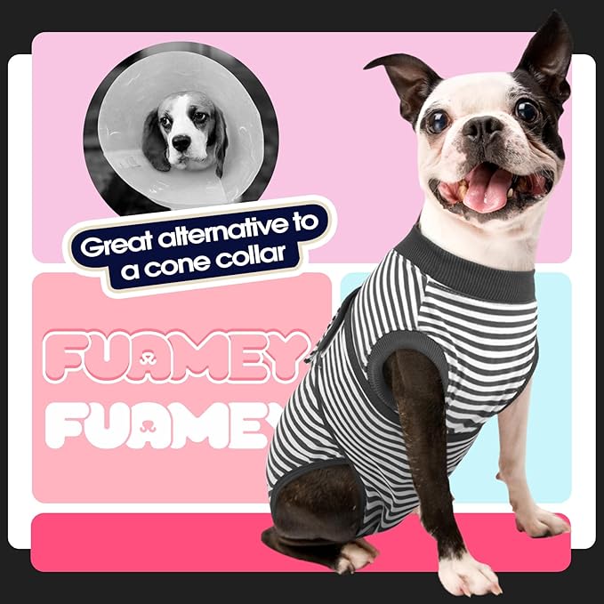 FUAMEY Dog Recovery Suit Male,Dogs Surgery Neuter Suits Puppy Spay Shirts for Female Protect Dog's Skin Anti Licking Abdominal Wounds Doggie Onesie Pet Bodysuit Alternative to Cone Gray Stripes XXL-PawvioPets