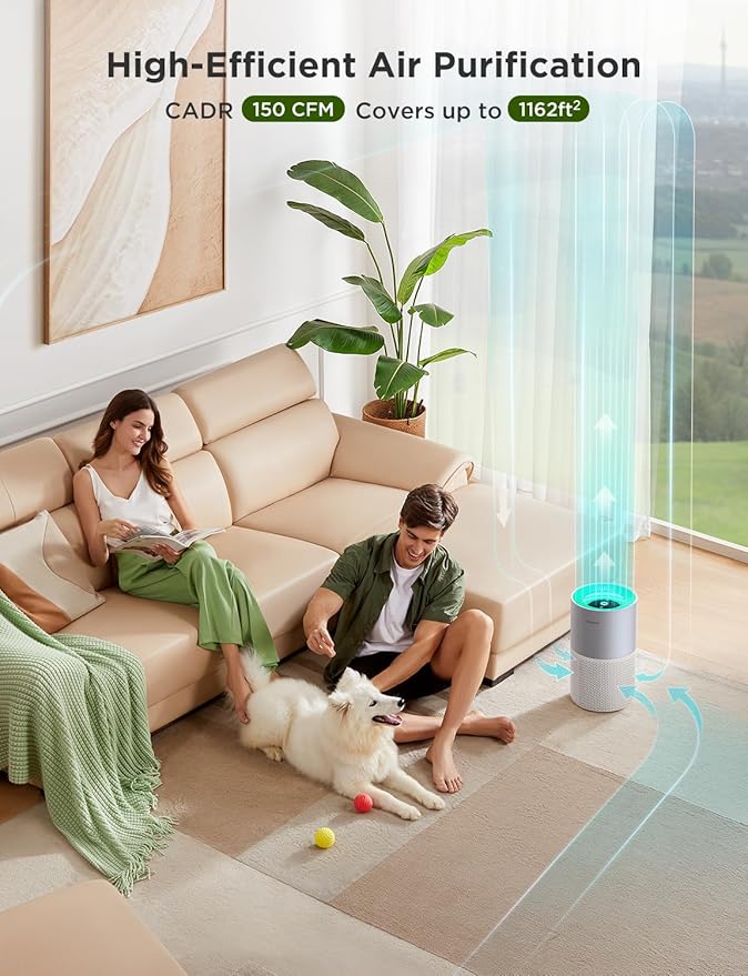 GoveeLife Air Purifiers for Home, Smart Air Purifier for Large Rooms with App & Alexa Control, Covers up to 1162ft², Air Quality Monitor, PM2.5 Sensor Air Purifier for Pet Hair, Pollen, Dust, Smoke-PawvioPets