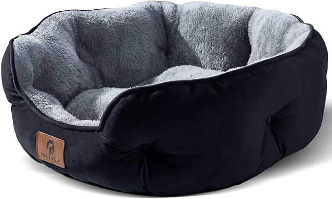 Asvin Small Dog Bed for Small Dogs, Cat Beds for Indoor Cats, Pet Bed for Puppy and Kitty, Extra Soft & Machine Washable with Anti-Slip & Water-Resistant Oxford Bottom, Black, 20 inches-PawvioPets