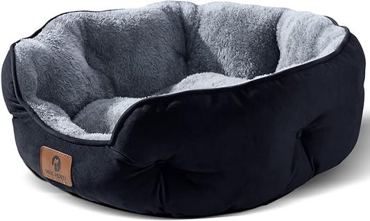 Asvin Small Dog Bed for Small Dogs, Cat Beds for Indoor Cats, Pet Bed for Puppy and Kitty, Extra Soft & Machine Washable with Anti-Slip & Water-Resistant Oxford Bottom, Black, 20 inches-PawvioPets