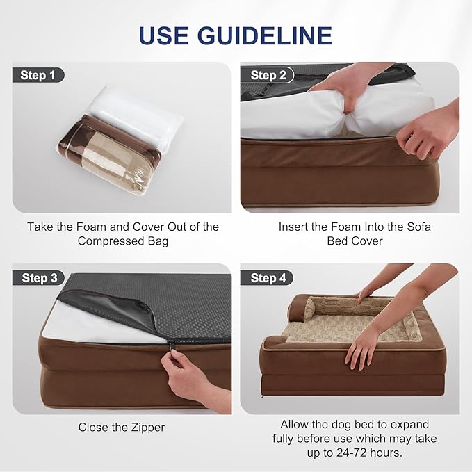 FURTIME Orthopedic Bed for Large Dogs, XL Washable Dog Beds Large Sized Dog, Comfy Supportive Foam Pet Couch Bed with Removable Washable Cover, Waterproof Extra Large Sofa Bed Foam and Nonskid Bottom-PawvioPets