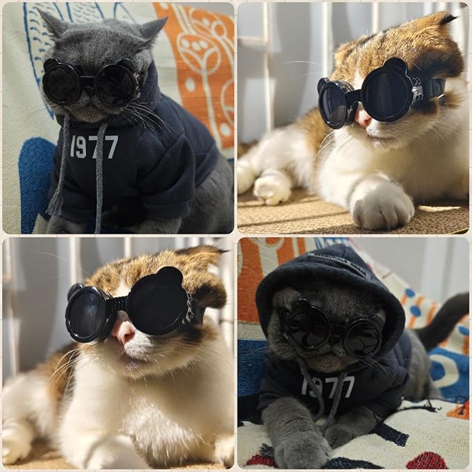 Dog Goggles for Small Breed UV/Wind/Dust Protection Puppy Sunglasses with Adjustable Strap - Black-PawvioPets