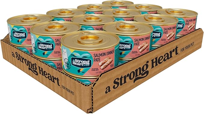 A Strong Heart Canned Wet Cat Food, Salmon Dinner Paté - 3 oz Cans (Pack of 24), Made in The USA with Real Salmon-PawvioPets