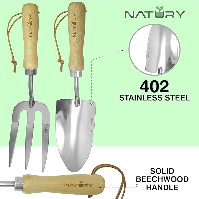 Garden Tools Set – Premium Stainless Steel Gardening Hand Tools with Solid Beechwood Handle – Gardening Kit with Rake, Shovel, Gloves, Shears, Tool Organizer – Garden Gifts for Women and Men-PawvioPets