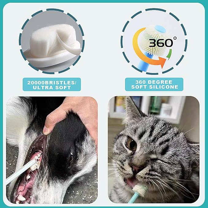 Dog Toothbrush, 360 Degree Finger Toothbrush, Triple Head Toothbrushes,Cleaning Brushes for Dog Cat Oral Dental Health (12 Kit)-PawvioPets