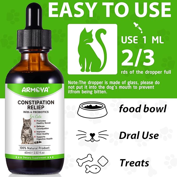 Cat Constipation Relief, Constipation Relief for Cat, Cat Laxative Constipation Relief, 100% Natural Cat Laxative with 6 Probiotics Cat Stool Softener, Promotes Digestive Health - 2 fl oz-PawvioPets