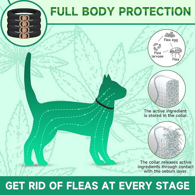 4 Pack Flea Collar for Cats, Cat Flea and Tick Treatment, 8 Months Protection Flea and Tick Prevention for Cats, Waterproof Cat Flea Collar, Adjustable Cat Flea and Tick Collar for Cats Kittens, Black-PawvioPets