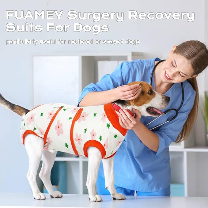 FUAMEY Recovery Suit for Dogs After Surgery,Soft Breathable Dog Bodysuit E-Collar & Cone Alternative Surgical Suit,Male Female Dog Neuter Spay Suits Anti Licking Wounds Onesie Red Flower L-PawvioPets