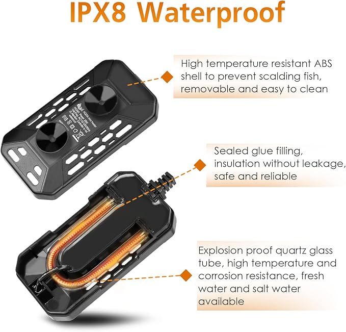 AQQA Aquarium Submersible Heater for Fish Tank,HD Temperature Display and Built-in Thermometer,External Controller Temperature Control Range 59℉-93℉,Safety Control Protects 150W-PawvioPets