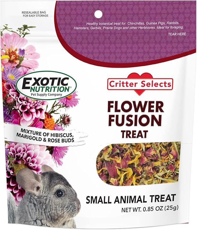 Flower Fusion Treat - Healthy Natural Dried Flower Herbivore Treat - Chinchillas, Guinea Pigs, Rabbits, Prairie Dogs, Degus, Hamsters, Rats, Squirrels, Sugar Gliders & Other Small Pets (0.85 oz)-PawvioPets