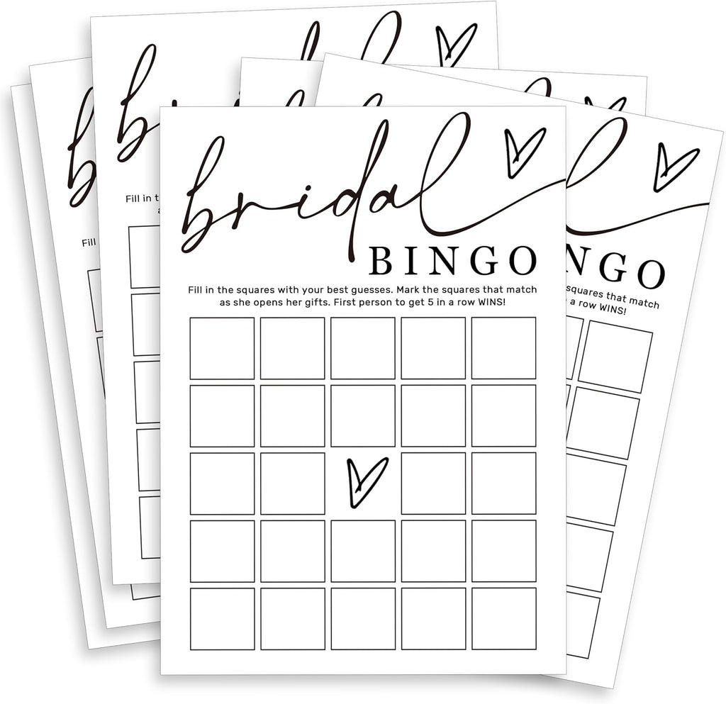 Fun Bridal Shower Bingo Games Set with Blank Squares to Wedding Guest Book idea Bride’s Gifts, Fun Wedding Shower Games Activity for 25 Guests Minimalist White Newlywed Party Supplies - A14