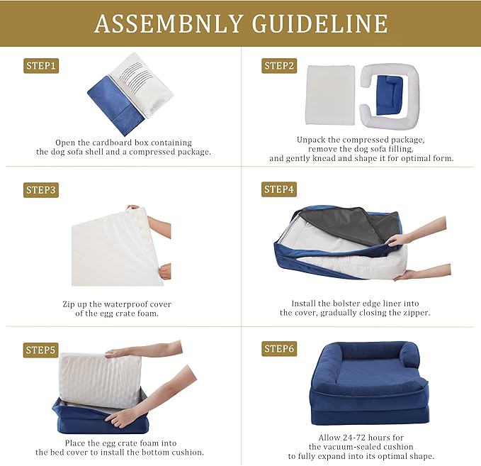 Bedfolks Orthopedic Dog Bed, Waterproof Dog Sofa Bed for Medium Dogs, Egg Foam Pet Couch Bed with Removable Washable Cover and Nonslip Bottom, Navy Blue-PawvioPets