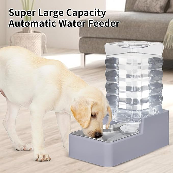 Automatic Pet Water Dispenser: 8L Light Gray Gravity Feeder with Stainless Steel Bowl - BPA-Free for Dogs Cats - No Spill Design-PawvioPets