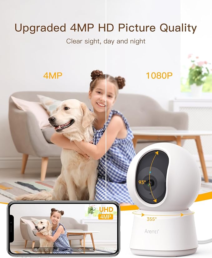 ARENTI 5G Security Camera Indoor, 4MP Pet Camera with Speaker for Dog/Cat, Baby Monitor with Phone App, Dual-Band WiFi, Auto Tracking, Super Night Vision, 2-Way Talk, Cloud & SD Card Storage-PawvioPets
