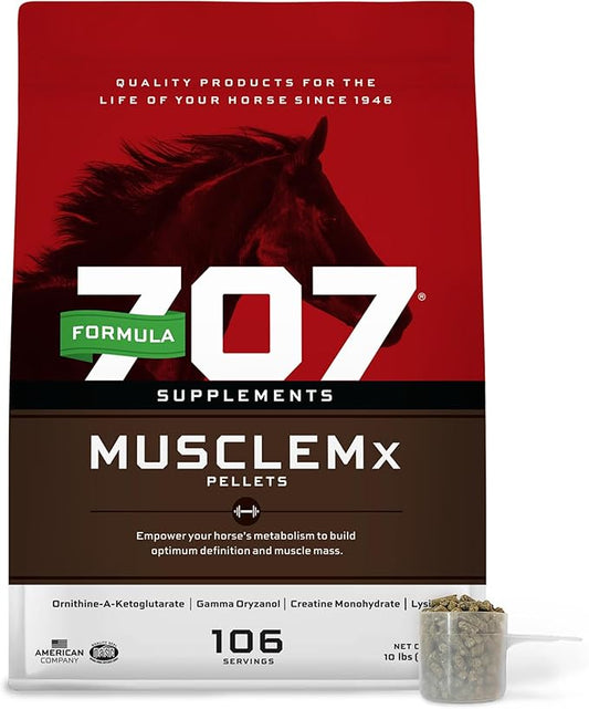 Formula 707 MuscleMx Equine Supplement, 10 lb Bag – Conditioning Support and Muscle Builder for Horses with Lysine, Gamma Oryzanol, Creatine & OKG-PawvioPets