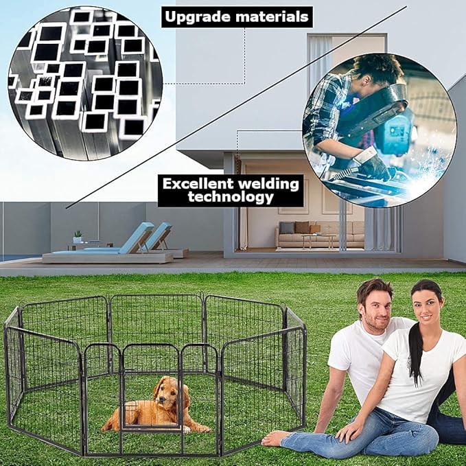 BestPet Dog Playpen Indoor 32 inch 8 Panels Metal Dog Pen Pet Dog Fence Outdoor Exercise Pen with Doors,Pet Puppy Playpen for RV Camping Yard, Black-PawvioPets