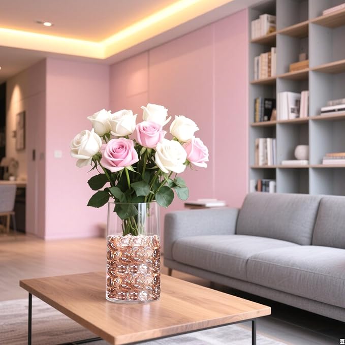 FUTUREPLUSX 1LB Pink Flat Glass Marbles, Vase Fillers Gems Fish Bowl Marbles Decorative Glass Pebbles for Vases Aquarium Floral Smooth Stone-PawvioPets