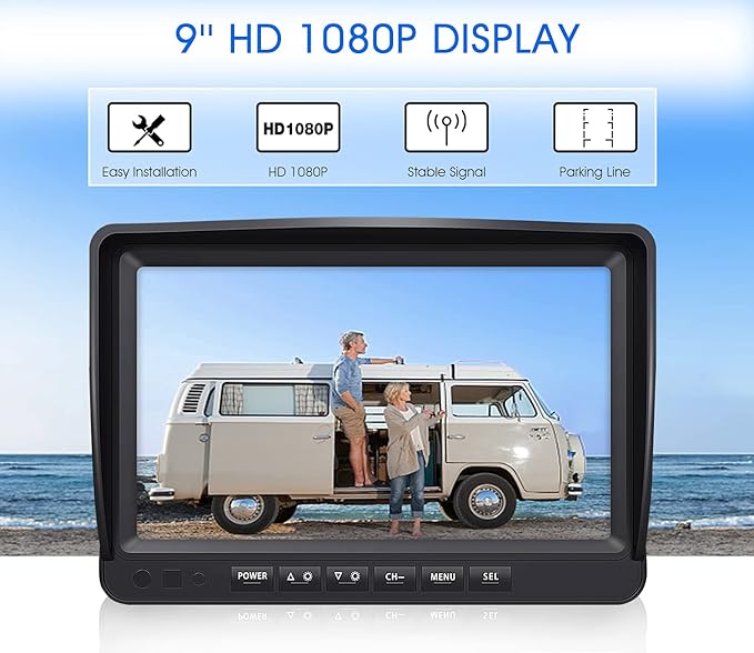 9" Wireless Backup Camera System for RV Truck Trailer Camper, 9 Inch DVR Quad Split Monitor IP69 Waterproof HD 1080P Wireless Rear Side View Cameras, Stable Signal Observation System - B904-PawvioPets