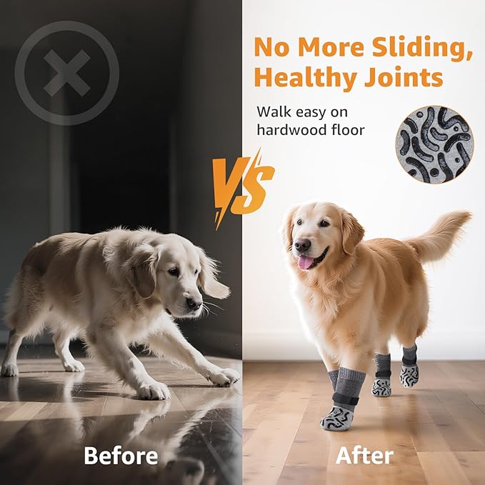 Double Sides Non-Slip Dog Socks to Prevent Licking Paws - Strong Traction for Hardwood Floors, Senior Dogs, Paw Protector, Dog Socks with Grippers - Size Small-PawvioPets