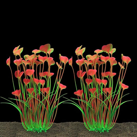 ALEGI Fish Tank Decorations Plastic Plants Large,Aquarium Artificial Plants Decoration Ornament Safe for All Fish-16 inch 2Pcs (Pink 2 pcs)-PawvioPets