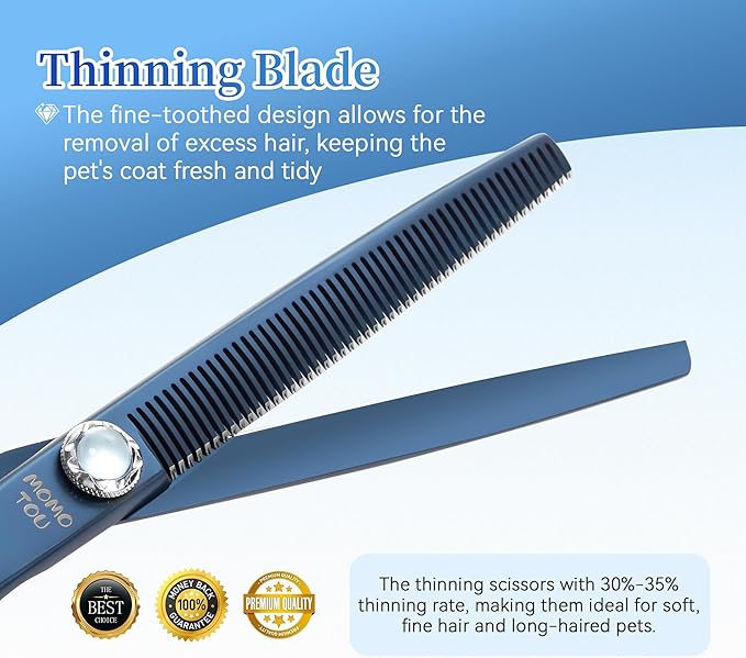 7 inch Matte Blue Thinning Dog Grooming Scissors Professional 440C Stainless Steel Dog Thinner Shears Smooth Cutting Comfortable Grip and Easy to Use for Groomers and Home Use-PawvioPets