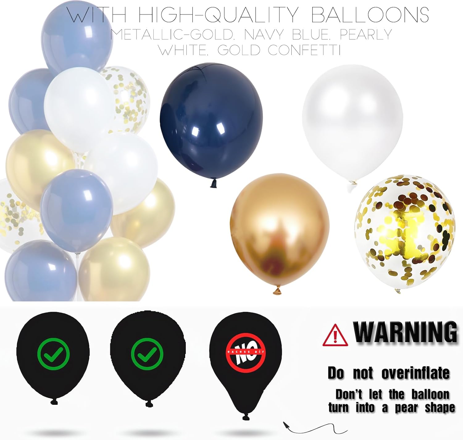 Navy Blue Gold Confetti Balloon Column Stand Kit Set of 2 Included-Balloon Sticks with Base&Pole,Backdrop Decoration for Metallic Chrome Wedding, Baby Shower,Birthday,Anniversary Party