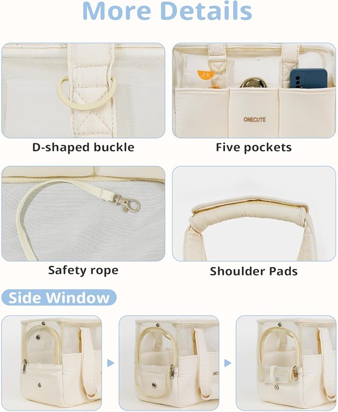 Dog Purse Carrier for Small Dogs Rabbit cat with Large Pockets, Cotton Bag, Dog Carrier Soft Sided, Collapsible Travel Puppy Carrier (Beige Breathable, 13.6" L x 6.5" W x 10.0" H)-PawvioPets