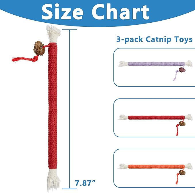 3pcs Safe Cat Rope Toy,Teeth Clean Toy for Cat, Cat Chew Toys for Indoor Cat,Kitten Interactive Toys-PawvioPets