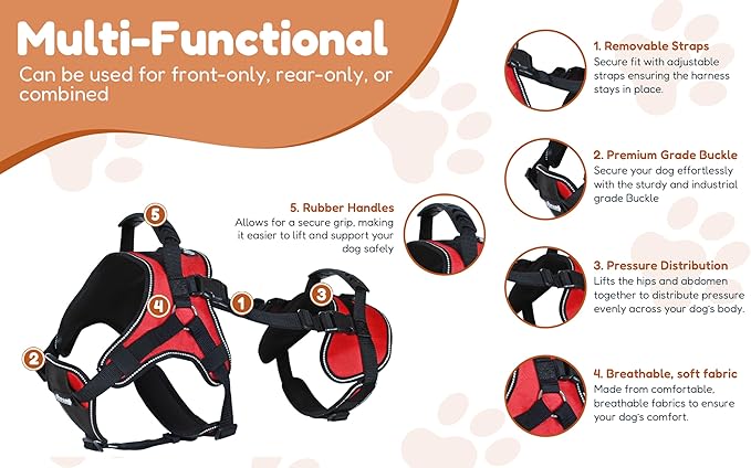 Doggie Stylz Multi-Functional Full-Body Lifting Dog Harness Vest, Designed for Front-Only, Rear-Only or Full-Body Lifting. Please Measure Your Dog Before Ordering.-PawvioPets