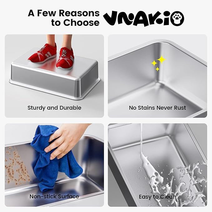 2 Pack Stainless Steel Cat Litter Box - Enclosed XL Metal Kitty Litter Box with Lid for Big Cats, High Sided, Anti-Leakage, Easy Cleaning, Non-Sticky, Included Cat Litter Spoon-PawvioPets