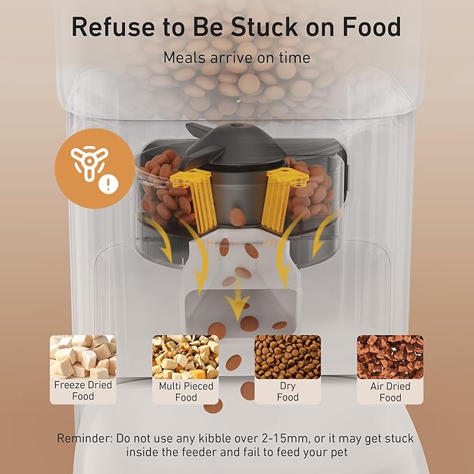 Automatic Cat Feeders, 7L/29 Cups Automatic Dog Feeder with Desiccant Bag, 1-6 Meals Ideal for 2-15mm Dry Food, Suitble for Multiple Pets, Dual Power Supply, Detachable Washable-PawvioPets