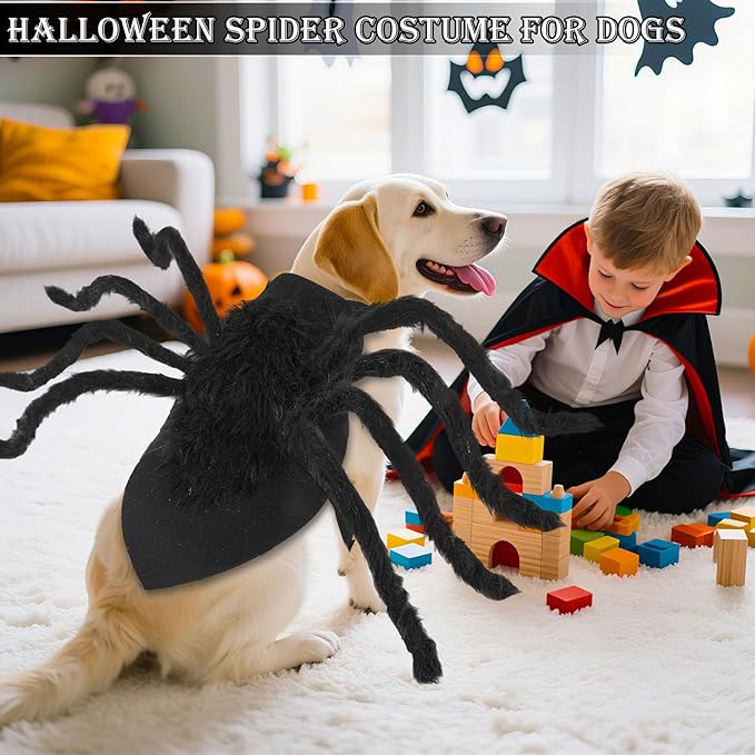 Dogs Halloween Spider Costume for Small Medium Large Dogs, Scary Spider Cosplay Apparel for Pets Cats Dogs Funny Halloween Outfits Clothes-PawvioPets