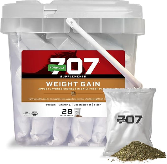 Formula 707 Weight Gain Equine Supplement, Daily Fresh Packs, 28 Day Supply - Palatable, Calorie-Rich Nutritional Support for Hard-to-Keep and Senior Horses-PawvioPets