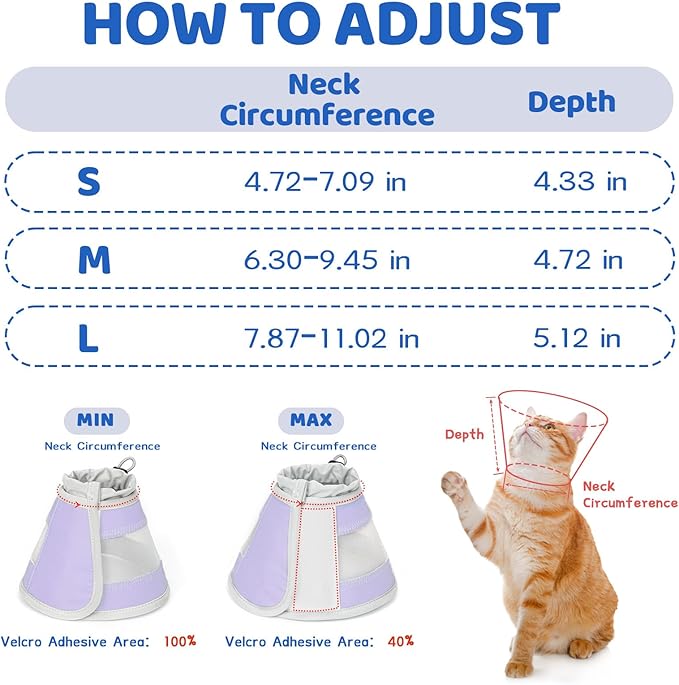 Breathable Air Mesh Cat Cone Collar Soft to Stop Licking, Adjustable, Foldable Lightweight Kitten Cones After Surgery Recovery for Cats & Kittens (Light Purple,M)-PawvioPets