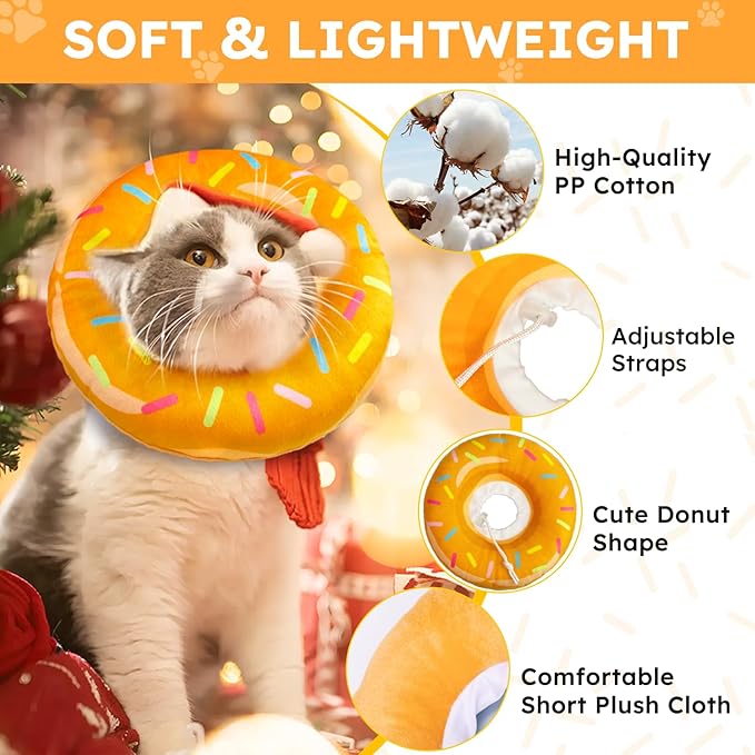 Cat Cone Collar Soft, Cat Recovery Collar for Wound Healing Cute Donut Adjustable Kittens Cones to Stop Licking Comfortable Lightweight Neck Elizabethan Collars for Cats Kittens After Surgery-PawvioPets