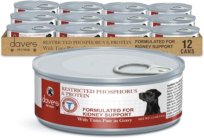 Dave's Pet Food Kidney Care Dog Food (Tuna Pate), New Recipe! Wet Renal Dog Food, Low Phosphorus, Renal Kidney Support, Vet Formulated, 5.5 oz, (12 Pack)-PawvioPets