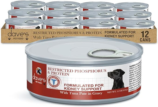 Dave's Pet Food Kidney Care Dog Food (Tuna Pate), New Recipe! Wet Renal Dog Food, Low Phosphorus, Renal Kidney Support, Vet Formulated, 5.5 oz, (12 Pack)-PawvioPets