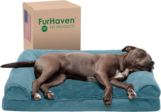 Furhaven Orthopedic Dog Bed for Large/Medium Dogs w/ Removable Bolsters & Washable Cover, For Dogs Up to 55 lbs - Plush & Suede Sofa - Deep Pool, Large-PawvioPets