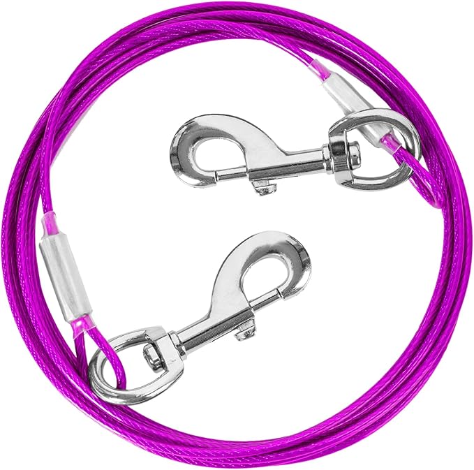 10FT Heavy Duty Dog Tie Out Cable for Large Dogs up to 125lbs, Durable Runner Tether Line (Purple)-PawvioPets