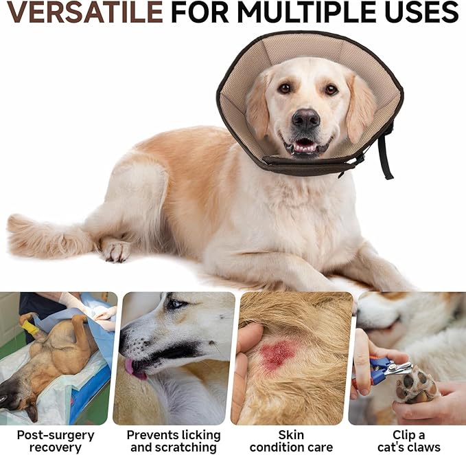Dog Cone Collar XL, Soft Cones for Large Medium Small Dogs,Adjustable Dog Cone Alternative to Stop Licking, Comfy Elizabethan Collar for After Surgery Wound Healing & Hot Spots Brown-PawvioPets