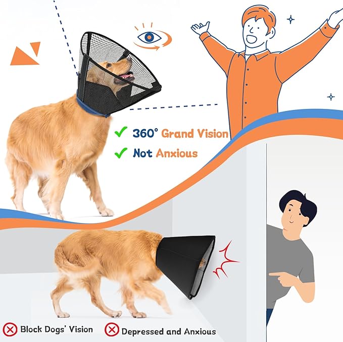 Dog Cone Collar to Stop Licking: Breathable Mesh Elizabeth Recovery Collar Alternative with Soft Padded After Surgery Neuter Spay Wound, for Large Medium, Small Dogs, Normal Eating and Drinking-PawvioPets