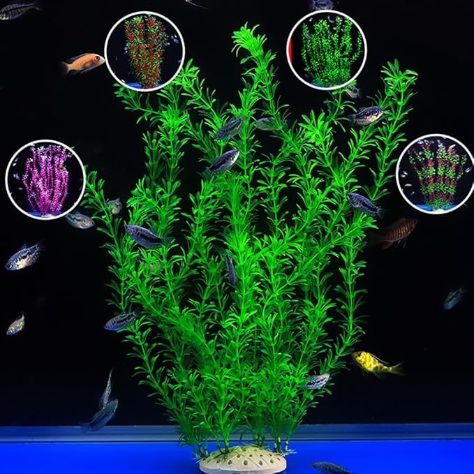 DSkoiph 2 pcs Aquarium Decor Plastic Plants Extra Large 21 Inches Artificial Fish Tank Plants Tall Fish Tank Decorations Artificial Green Water Plants (Green)-PawvioPets