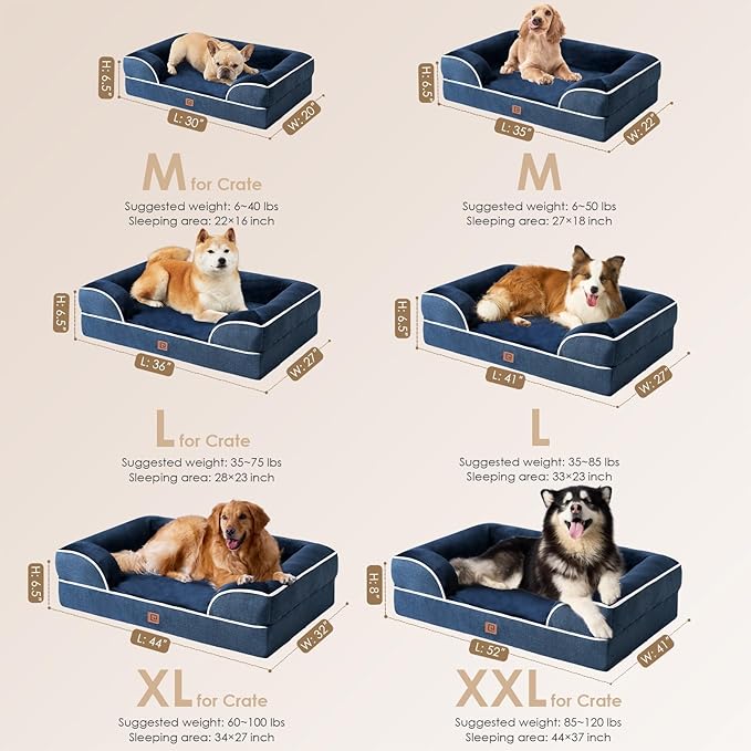 EHEYCIGA Orthopedic Dog Beds for Extra Large Dogs, Waterproof Memory Foam XL Dog Bed with Sides, Non-Slip Bottom and Egg-Crate Foam Big Pet Couch Bed with Washable Removable Cover, Navy-PawvioPets