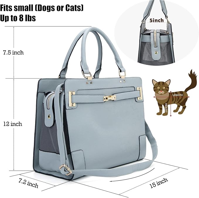 Fashion Pet Carrier Dog Cat Carrier Purse Soft-Sided Leather Handbag Pet Tote Bag for Small Dogs Puppy and Cats TSA Airline Approved (Grey)-PawvioPets