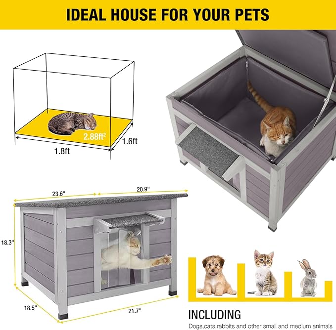 Cat House for Outdoor Cats Insulated Feral Kitty Shelter with Warm Liner for Winter Waterproof Rabbit Hutch for Bunnies,Cats-PawvioPets