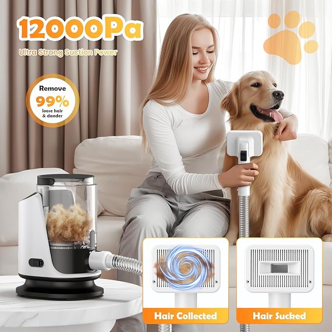 Dog Grooming Vacuum & Dryer & Clippers for Shedding Grooming, 3L Canister for Large Dog, 3 in 1 Grooming Kit for Dogs at Home, Adjustable Temperature and Airflow Pet Grooming Kits.-PawvioPets