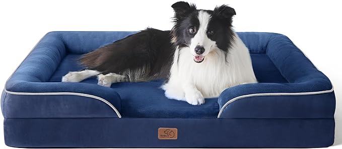 Bedsure Orthopedic Dog Beds Large Sized Dog - Washable Large Dog Cat Bed Waterproof, Comfort Dogs Couch Sofa with Washable Removable Cover, Pet Bed with Nonskid Bottom, Blue Navy, 35"-PawvioPets